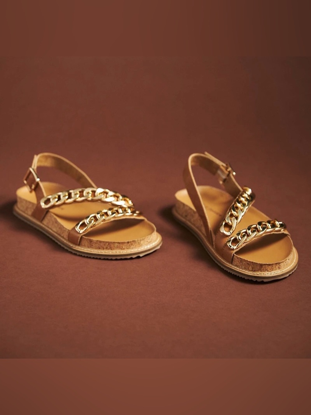 NWT NIB Kelsi Dagger Brooklyn Script Slingback Sandals Tan Gold Size 7.5